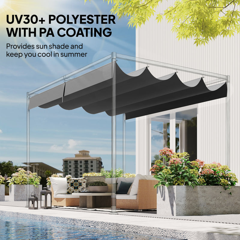 UV Resistant Retractable Replacement Pergola Canopy 4 x 3 m Ideal For Outdoor Shade Dark Grey Outsunny