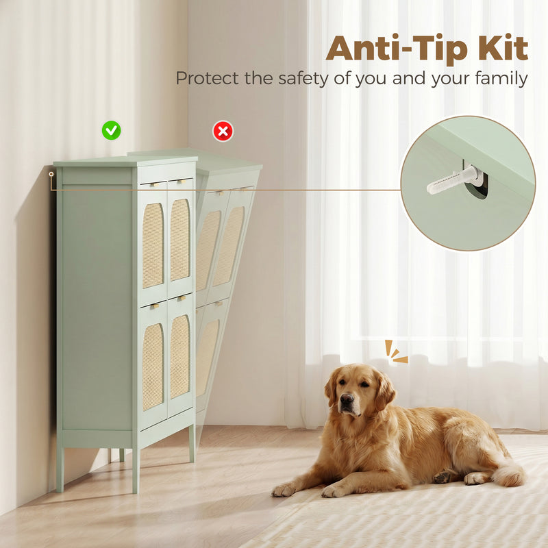 Shoe Cabinet with Flip Drawers for Hallway Storage Slim Space Saving Design Light Green