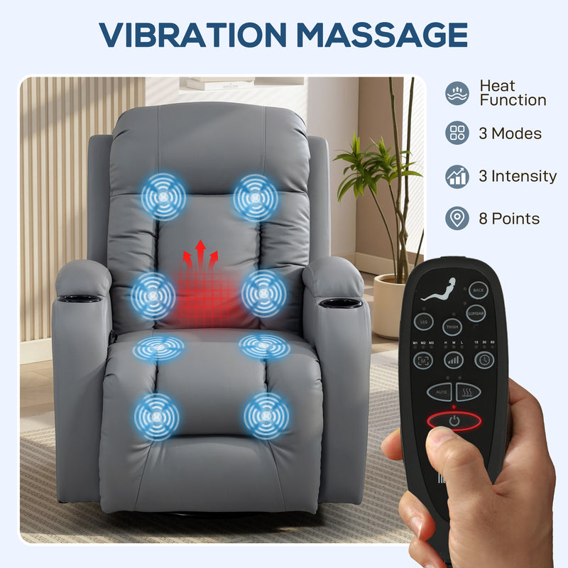 Reclining Massage Armchair with Heat and Remote for Relaxing Evenings at Home Grey