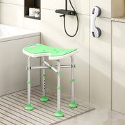 Height Adjustable Padded Shower Stool with U Shaped Seat for Bathroom Comfort Green