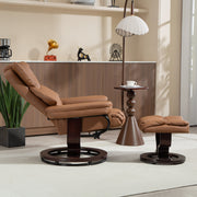Reclining Swivel Armchair With Footstool And Wooden Base For Lounge Or Office Brown