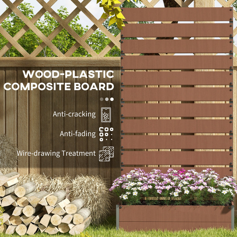 Light Brown Raised Garden Planter Box With Trellis For Climbing Plants And Drainage Gap