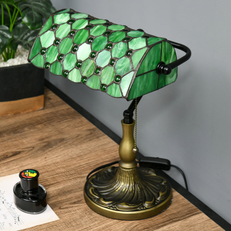 Vintage Stained Glass Table Lamp with Handmade Shade Ideal for Bedroom or Living Room, Green
