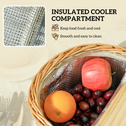 Wicker Picnic Basket for 2 with Cooler Compartment and Wooden Lid for Outdoor Use Light Brown AOSOM