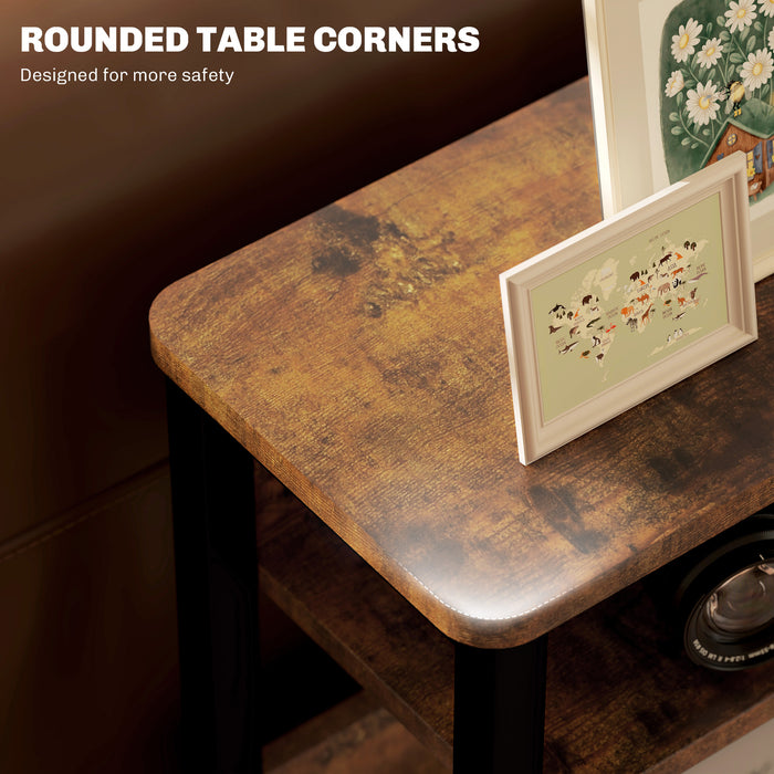 Industrial Style Side Table with Metal Frame, Black and Brown by HOMCOM