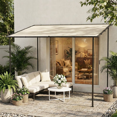 Lean To Pergola with UPF30 Sun Protection for Small Patios and Gardens Cream Outsunny
