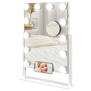 Tabletop Makeup Mirror with 12 LED Bulbs and Adjustable Light Settings for Dressing Tables, White