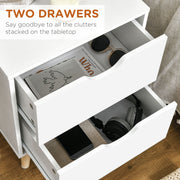 White Bedside Table with 2 Drawers and Pine Wood Legs for Bedroom or Living Room by HOMCOM