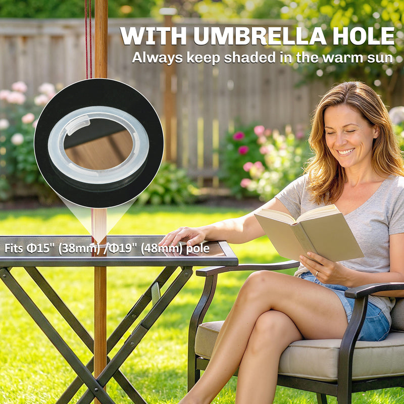 Foldable Square Garden Dining Table with Parasol Hole for Outdoor Meals and Easy Storage, Black Outsunny