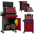 Rolling Tool Storage Chest with Two-Part Design for Garage or Workshop Black Red