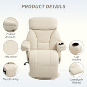 Manual Recliner Armchair with Footrest Swivel Base and Cup Holder for Living Room Cream White