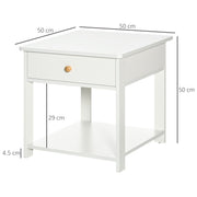 Set of 2 Bedside Tables with Drawer and Storage Shelf for Bedroom or Lounge White AOSOM