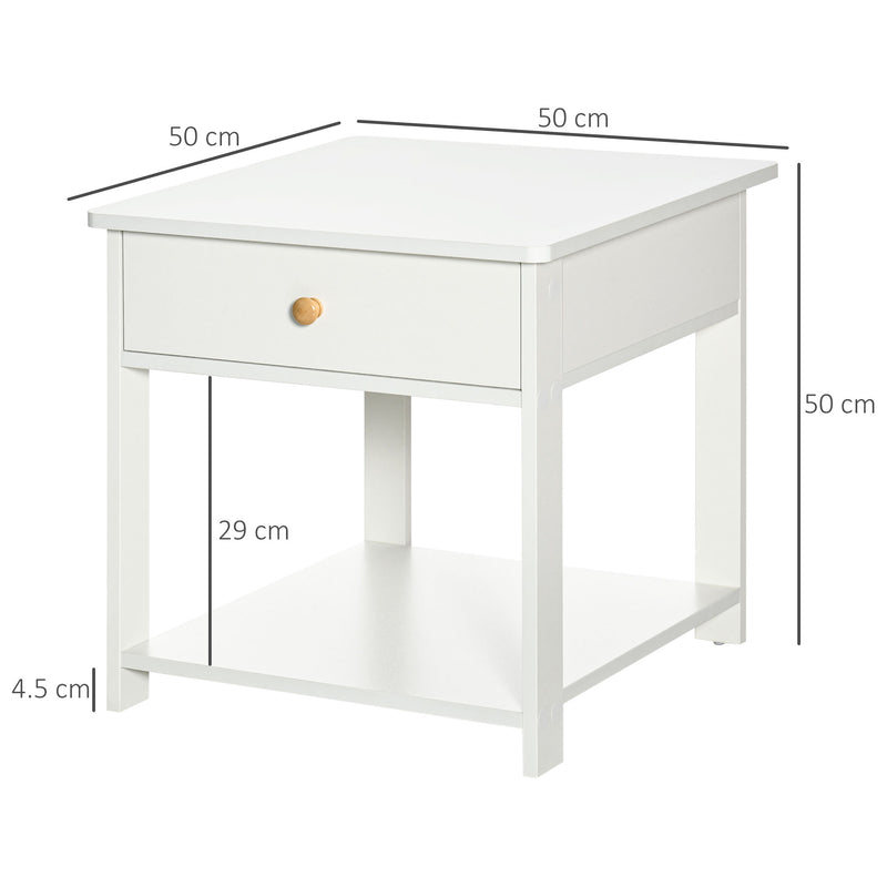 Set of 2 Bedside Tables with Drawer and Storage Shelf for Bedroom or Lounge White AOSOM
