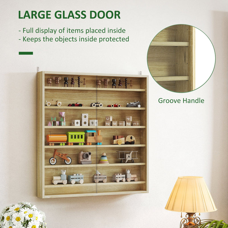 Oak Display Cabinet with Glass Doors and Six Shelves for Storage and Showcase by HOMCOM