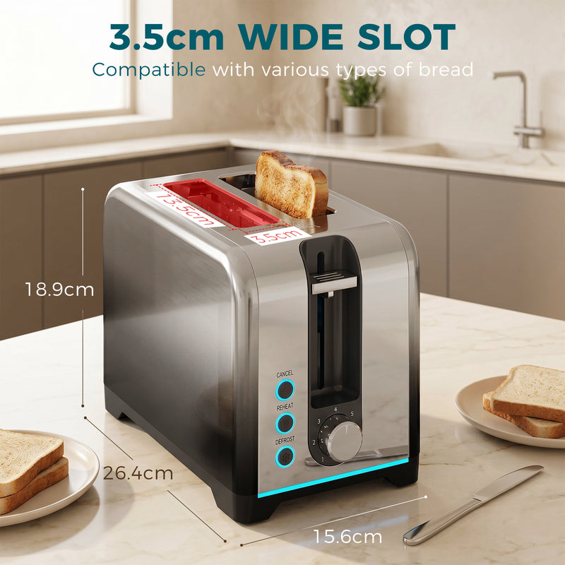 2 Slice Toaster with Wide Slots and 7 Browning Settings for Easy Breakfast Black