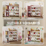 Kids Toy Storage Unit with 8 Removable Bins and Shelves Ideal for Bedroom or Playroom Pink