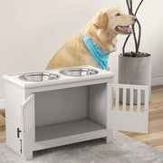 Raised Dog Feeding Station With Storage For Food And Water Bowls For Large Pets, White