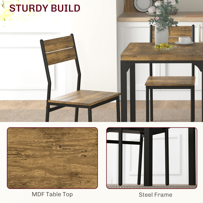 Three Piece Compact Dining Set with Table and Two Chairs in Rustic Brown