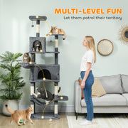 Large Multi Level Cat Tree with Condos Hammocks and Scratching Posts for Indoor Cats Grey