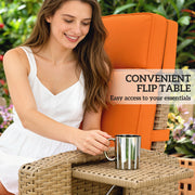 Rattan Recliner Garden Chair with Adjustable Back and Flip-Up Side Tray Khaki Outsunny