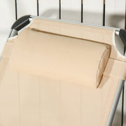 Khaki Foldable Sun Lounger Set With Adjustable Backrest And Pillow For Camping Outdoors