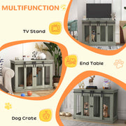 Large Dog Crate Furniture with Divider Double Cage for Small Dogs Indoor Use Grey