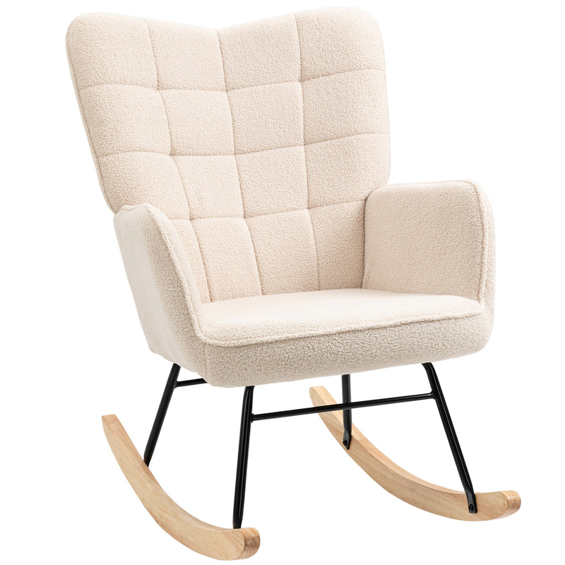 Nursery Glider Rocking Chair With Berber Fleece Upholstery For Nursing Comfort, Beige