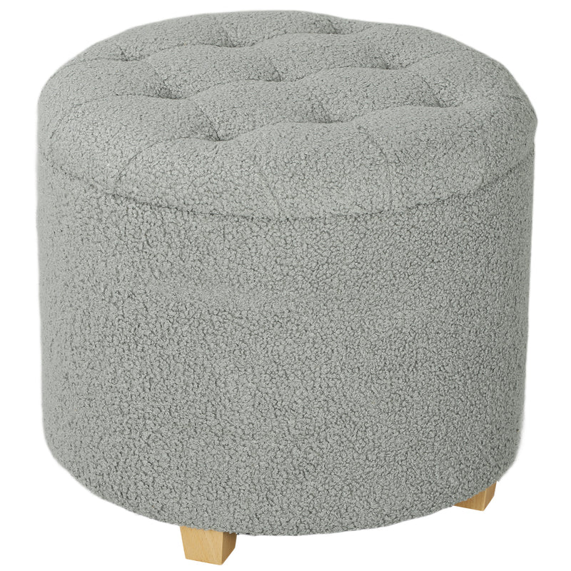 Teddy Fleece Storage Round Ottoman with Lid Grey 31.8L by HOMCOM