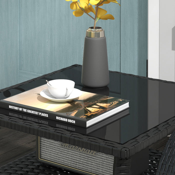 Black Rattan Two Tier Square Coffee Table for Garden or Patio by Outsunny