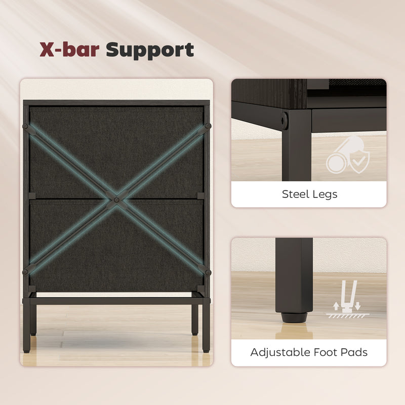 2 Drawer Fabric Chest of Drawers With Aluminium Handles for Bedroom Storage Black