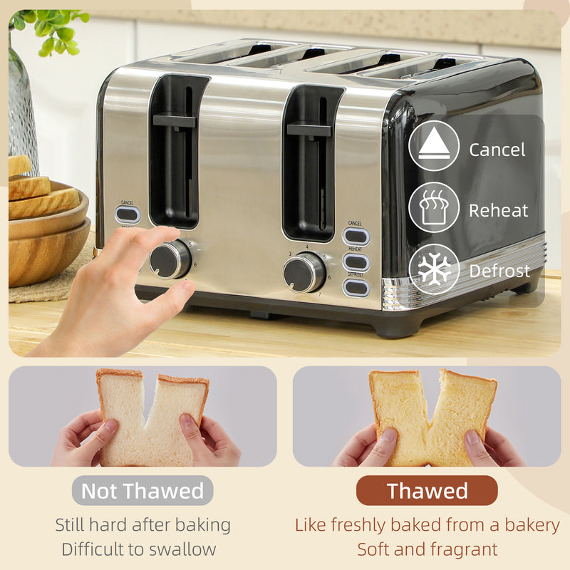 Black Polished Metal Cordless Kettle and Toaster Set for Modern Kitchens by HOMCOM