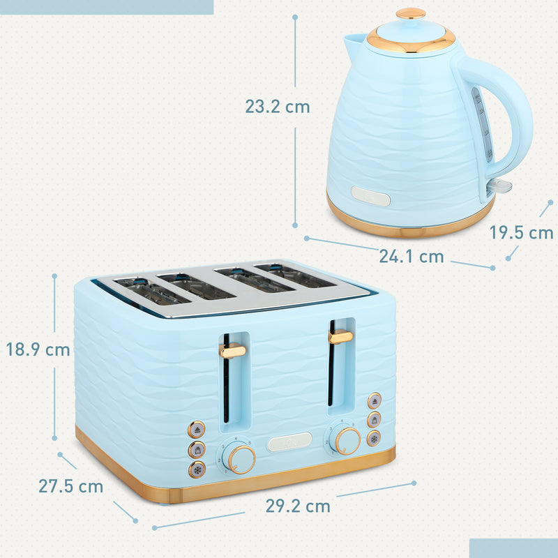 3000W Kettle and 4 Slice Toaster Set with 7 Browning Levels and Crumb Tray, Light Blue