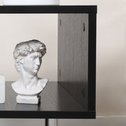 Set of 2 Wooden S Shape Coffee Tables with 2 Tier Storage Shelves for Living Room Black