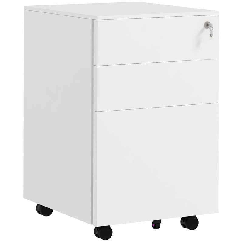 3 Drawer Steel Filing Cabinet with Lock Pencil Tray and Wheels for Home Office Use White