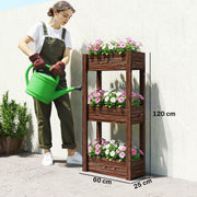 Raised Wooden Planter with 3 Tiers for Easy Gardening at Comfortable Height, Carbonised Finish Outsunny