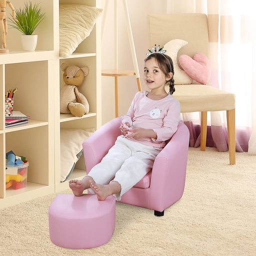 Kids Toddler Armchair With Footstool Thick Padded Seat For Reading And Play, Pink