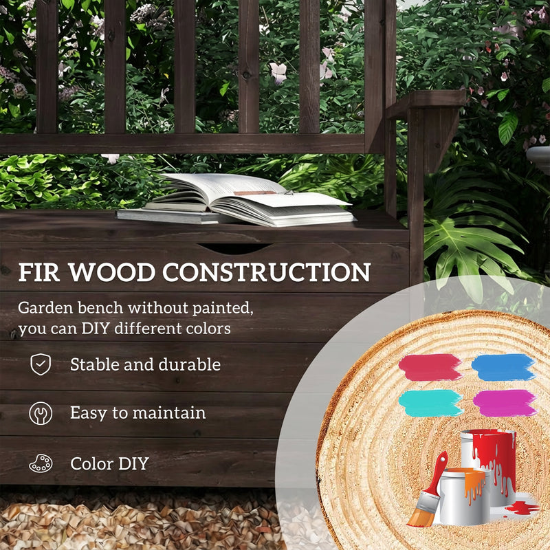 2 Seater Wooden Garden Storage Bench with Armrests - Durable Fir Wood Construction Outsunny