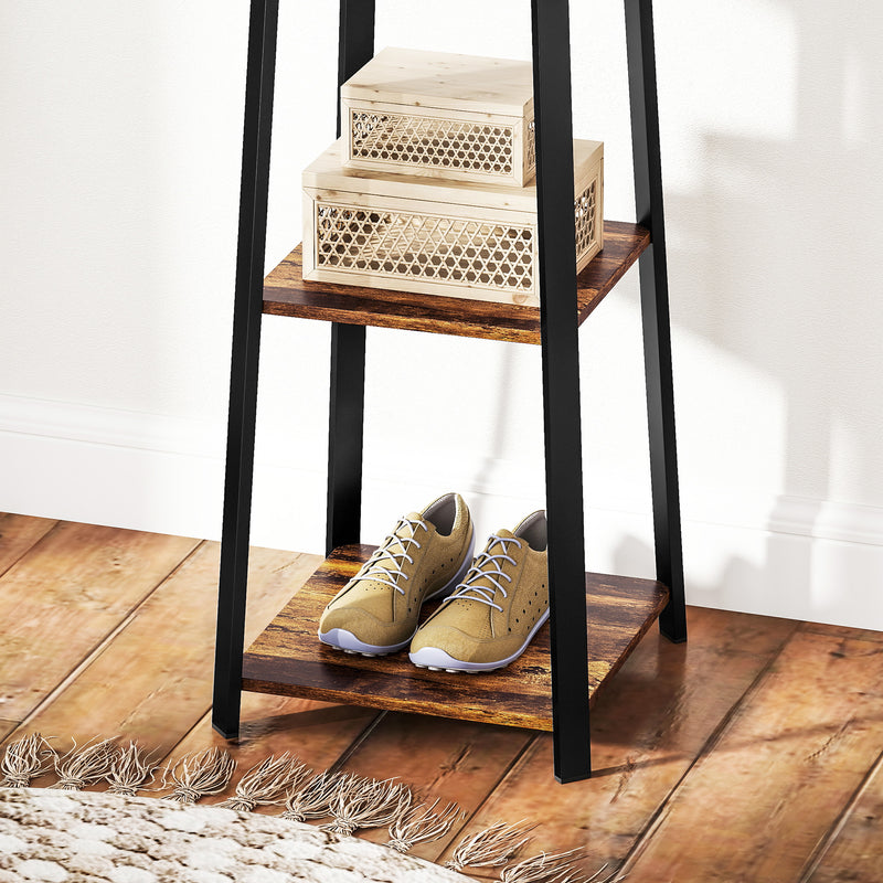Compact Freestanding Wooden Coat Rack in Black and Brown with Storage Shelf by Homcom