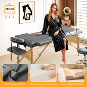Grey Foldable Massage Table with Beech Wood Legs for Home or Professional Use
