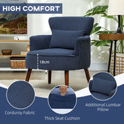 Blue Corduroy Retro Accent Chair with Wooden Legs for Living Room by HOMCOM