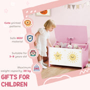 Kids Wooden Toy Storage Box with Safety Hinges and Handles for Playroom or Bedroom Pink 60x37x39 cm