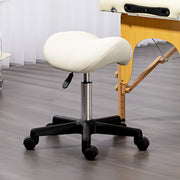 Adjustable Saddle Stool with PU Leather Seat and Wheels for Salon or Spa Use White