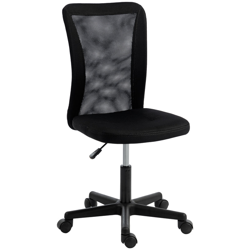 Armless Mesh Office Chair With Adjustable Height And Wheels For Home Office Use Black
