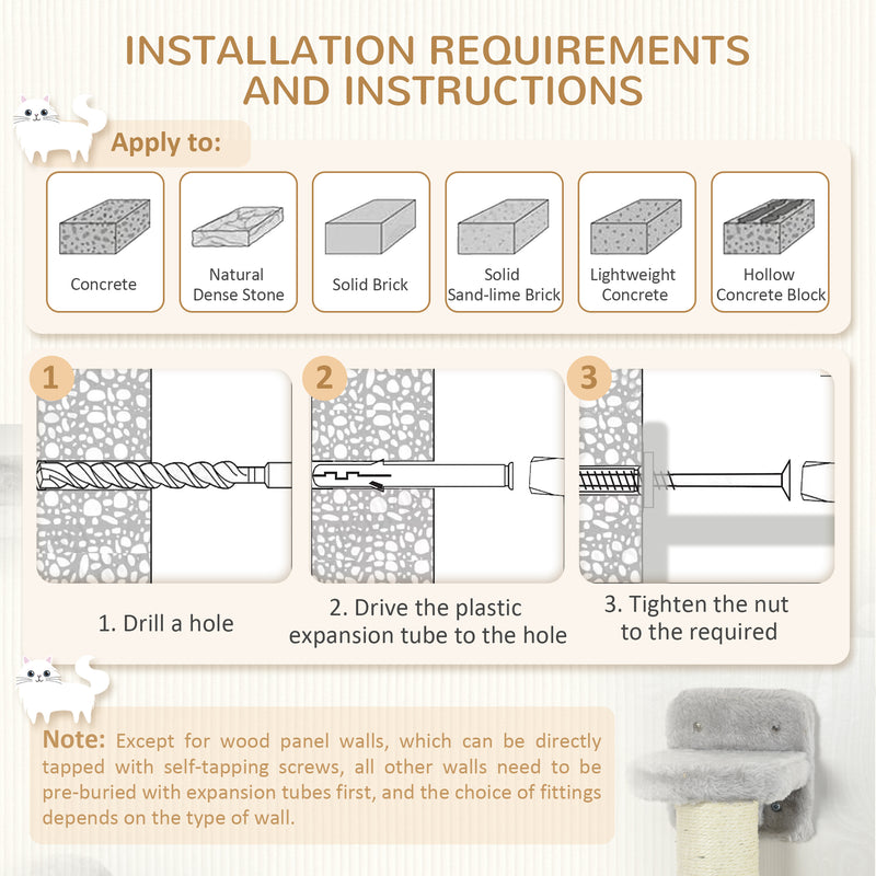 Four Piece Cat Wall Furniture Set With Hammock Ladder and Scratch Post Grey