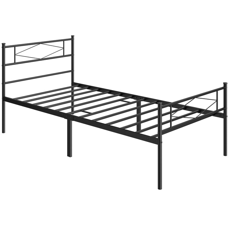 Black Metal Frame For Single Mattress, Headboard, Footboard, 21 Stone Weight Capacity