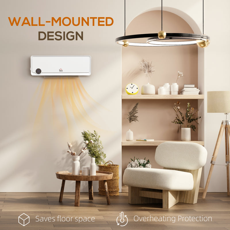 Wall Mounted Electric Heater with Timer and Remote Ideal for Home or Office Use White