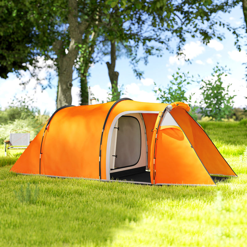 3 Person Camping Tent with Separate Porch for Extra Storage and Easy Access Orange