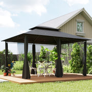 3 x 4m Steel Gazebo with Curtains Elegant Outdoor Shelter in Black by Outsunny