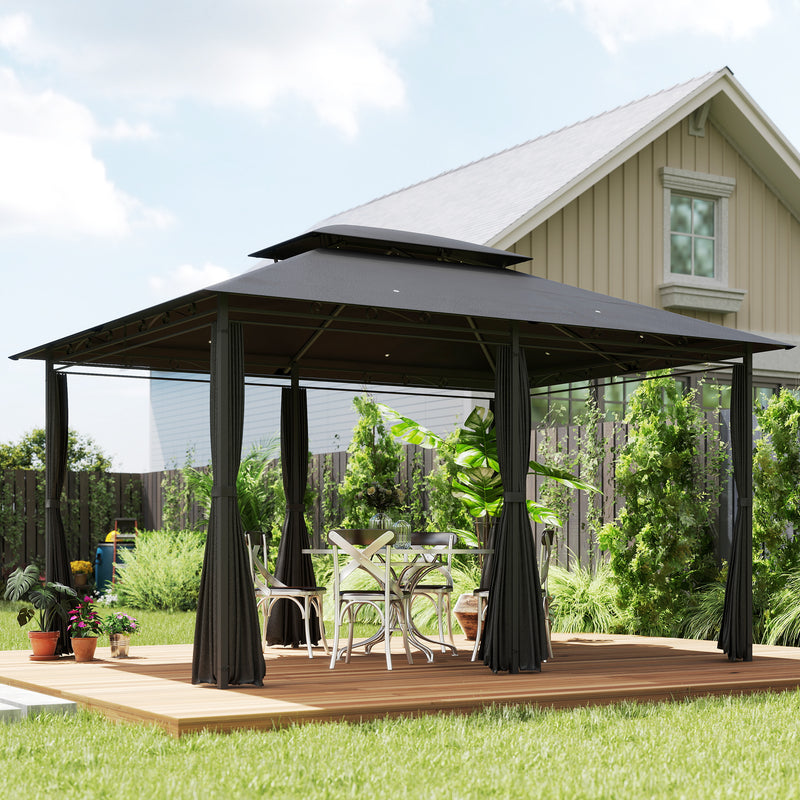 3 x 4m Steel Gazebo with Curtains Elegant Outdoor Shelter in Black by Outsunny