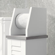 Slim Bathroom Storage Cabinet With Roll Holder Adjustable Shelf And Cupboard, White